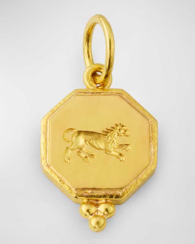 19K Yellow Gold Octagonal Lion Pendant with Swinging Jump Ring
